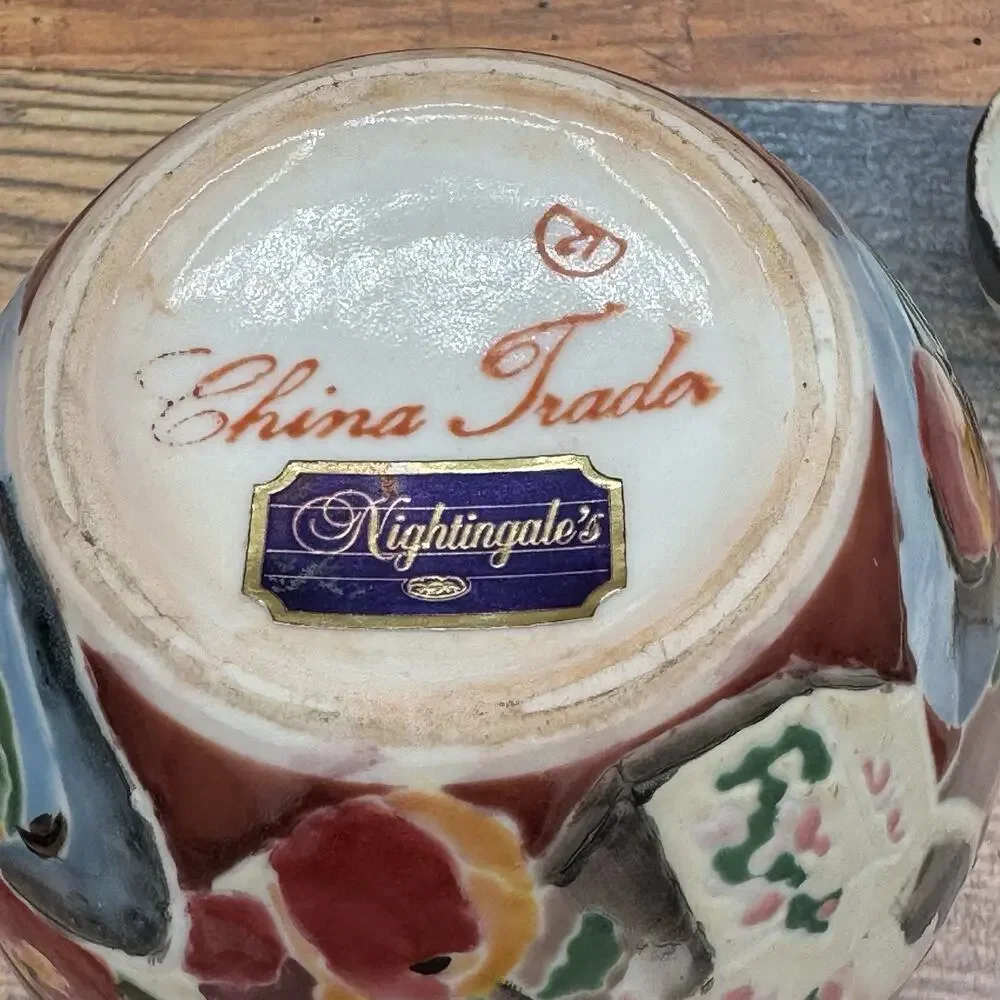 Vtg China Trader Porcelain Ginger Jar W/Lid Majolica Style Fruit Nightingale's‎